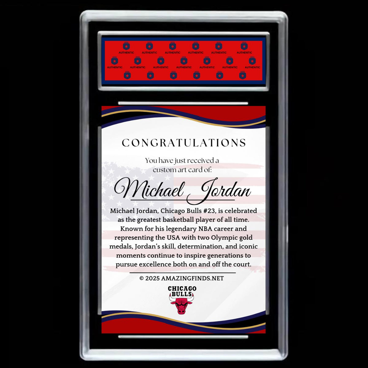 Michael Jordan #23 Chicago Bulls 2025 NBA Basketball Facsimile Autograph Cartoon Art Style Mint Card - Graded GEM-MINT 10