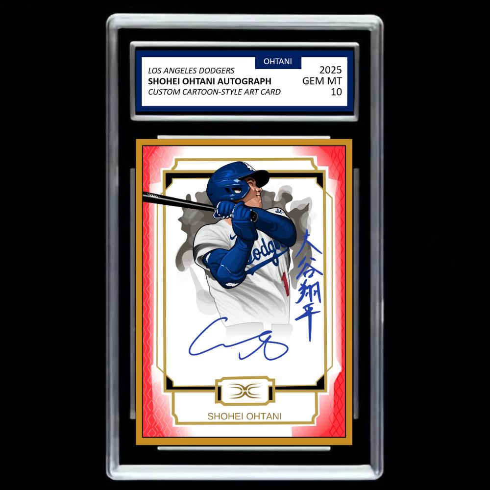 Shohei Ohtani 2025 #17 Los Angeles Dodgers Facsimile Double Autograph Custom Cartoon Style Art Card - Graded GEM-MINT 10
