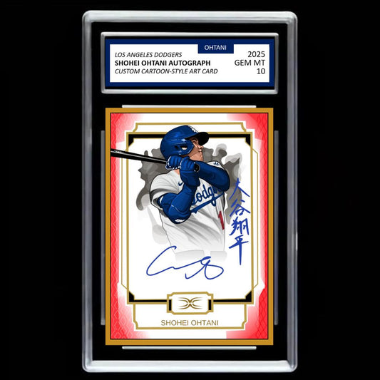 Shohei Ohtani 2025 #17 Los Angeles Dodgers Facsimile Double Autograph Custom Cartoon Style Art Card - Graded GEM-MINT 10