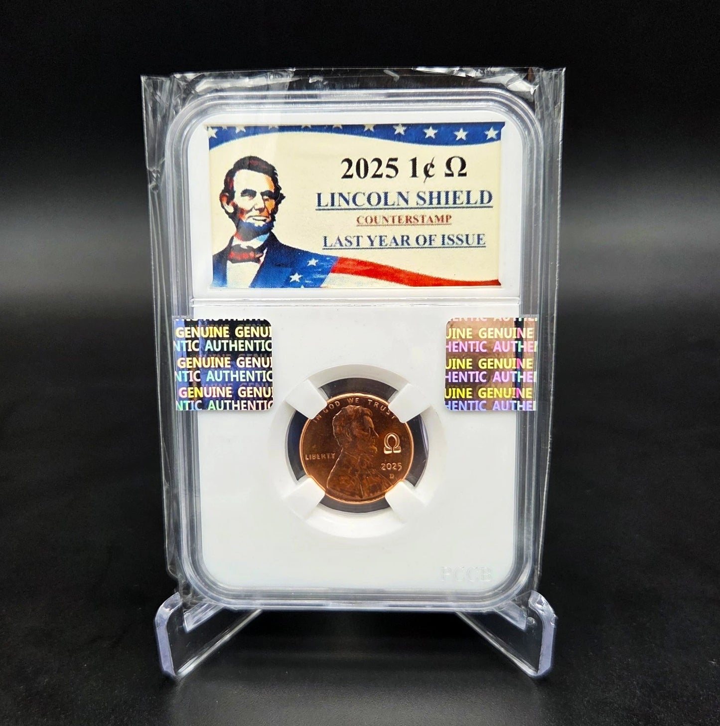 2025 Lincoln Shield Penny Cent OMEGA Ω Counterstamp with Slab Holder IN STOCK!!