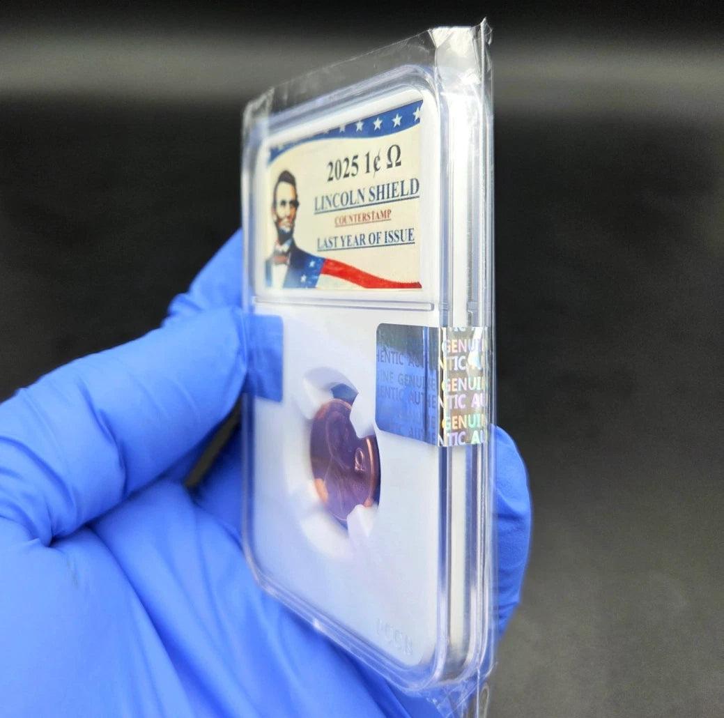 2025 Lincoln Shield Penny Cent OMEGA Ω Counterstamp with Slab Holder IN STOCK!!