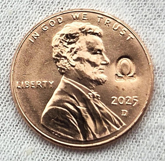 2025 Lincoln Penny Cent OMEGA Ω Counterstamp with 2x2 Protector IN STOCK!!